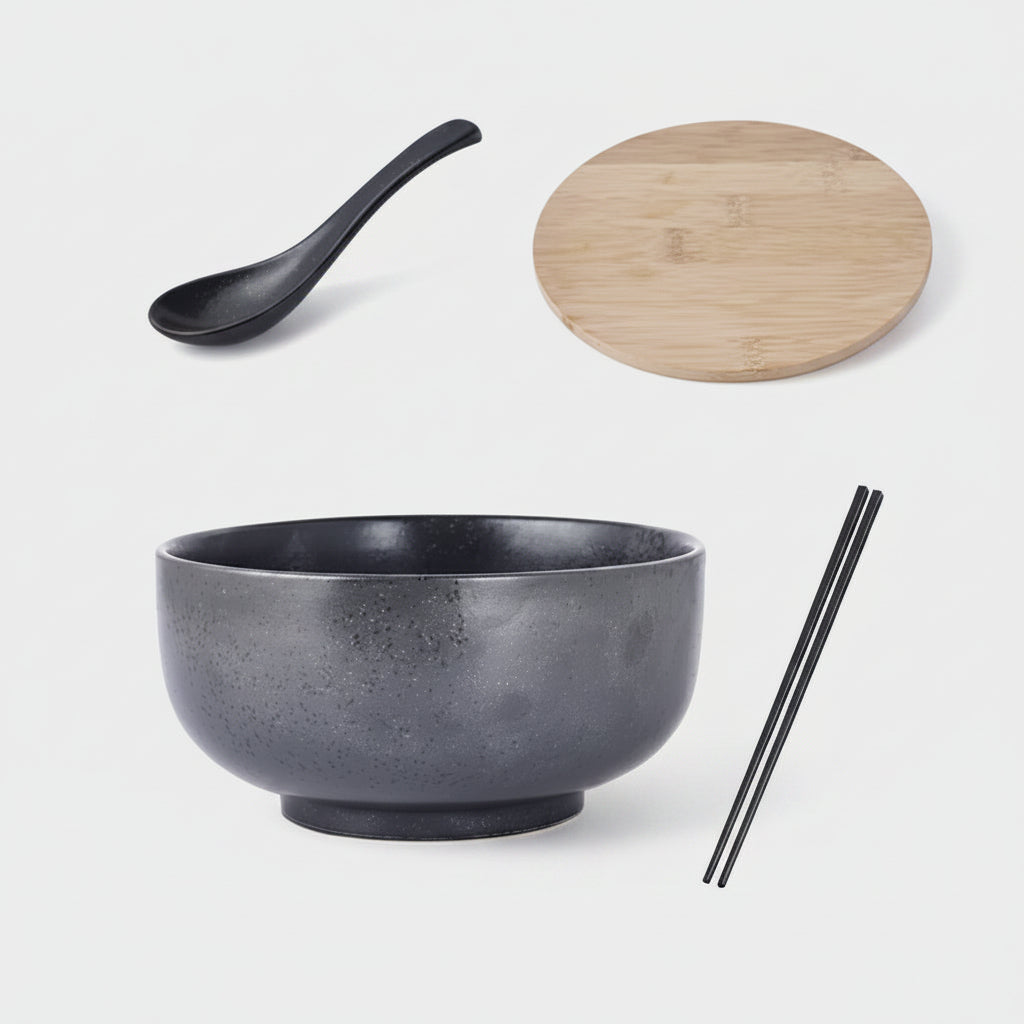 Japanese Style Ceramic Bowl with Lid, Single Noodle Bowl, 