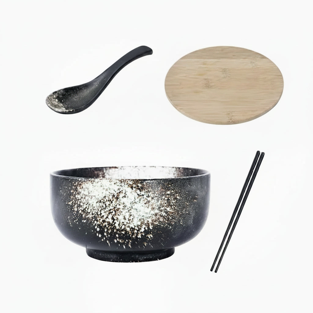 Japanese Style Ceramic Bowl with Lid, Single Noodle Bowl, Creative Instant Noodle Bowl