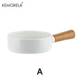 1 PC Ceramic Salad Bowl with Wooden Handle Pasta Salad Household Ceramic Bowl Dinner Plate Western Steak Tableware