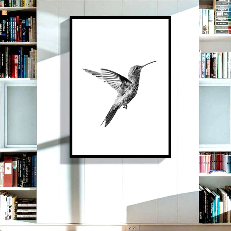 Nordic Minimalist Hummingbird Art Print Canvas Painting Living Room Black and White Posters Wall Art Pictures Scandinavian Decor