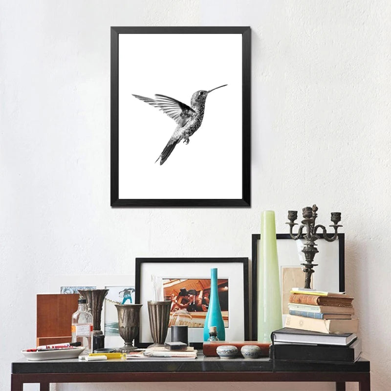 Nordic Minimalist Hummingbird Art Print Canvas Painting Living Room Black and White Posters Wall Art Pictures Scandinavian Decor