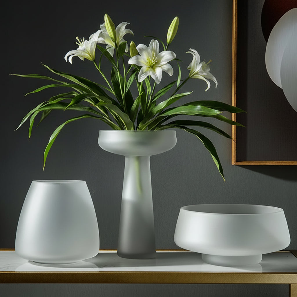 Nordic Light Luxury Home Decor Frosted Glass Vase Living Room Decoration Table Flowers Hydroponic Vase Terrarium Decor