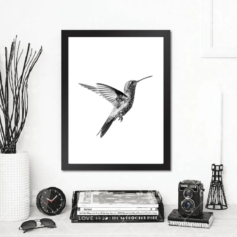 Nordic Minimalist Hummingbird Art Print Canvas Painting Living Room Black and White Posters Wall Art Pictures Scandinavian Decor
