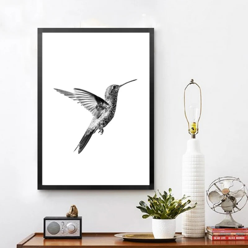 Nordic Minimalist Hummingbird Art Print Canvas Painting Living Room Black and White Posters Wall Art Pictures Scandinavian Decor
